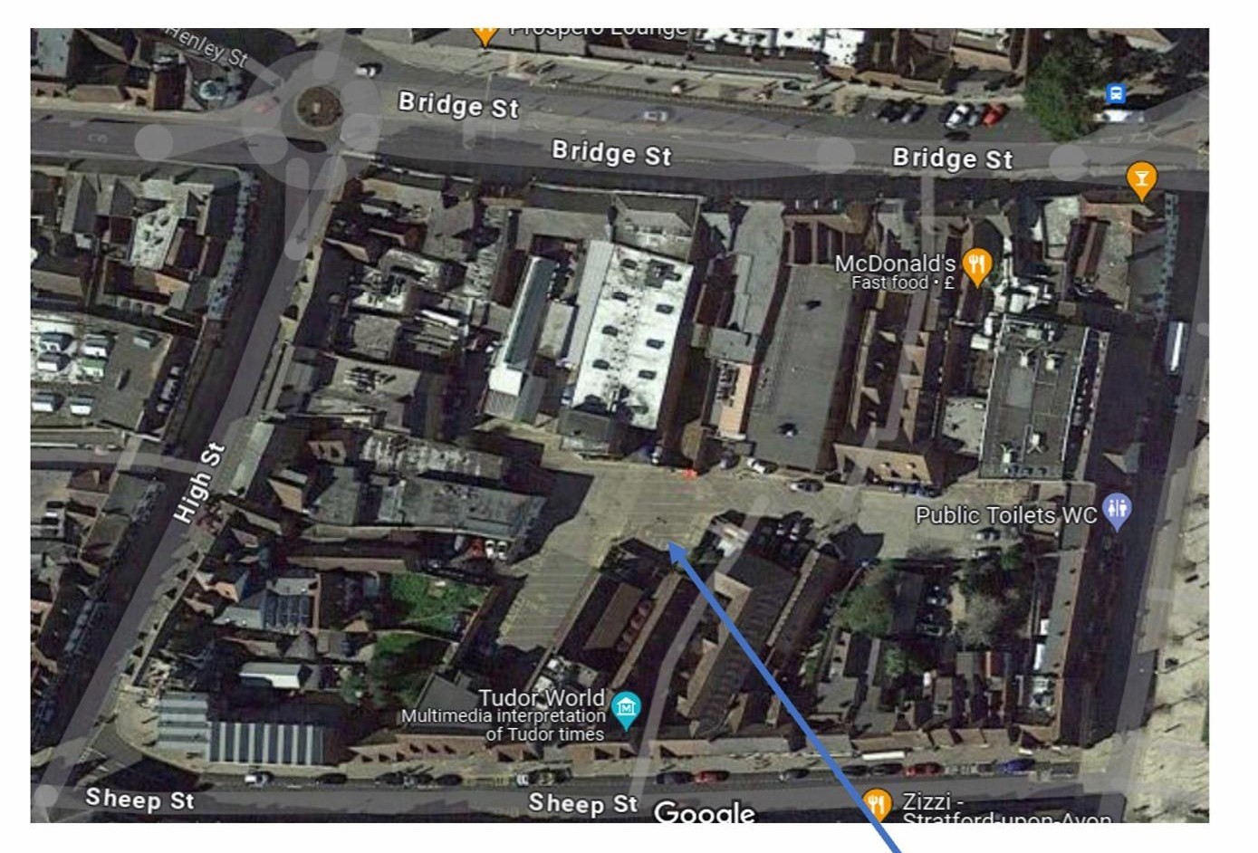 Google maps image of the CCTV installation between Bridge Street and Sheep Street